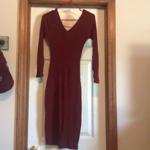 Red, body con sweater dress